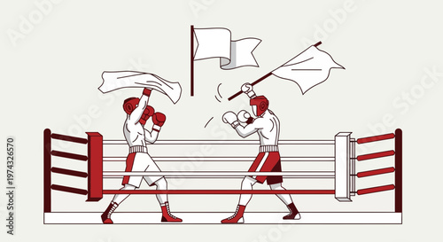 Boxing Match Victory Celebration With Flags And Boxing Ring Illustration