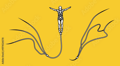 Bungee Jumper Mid-Air On Yellow Background