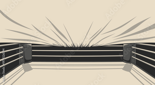 Boxing Ring Canvas With Ropes And Shadows Dramatic View