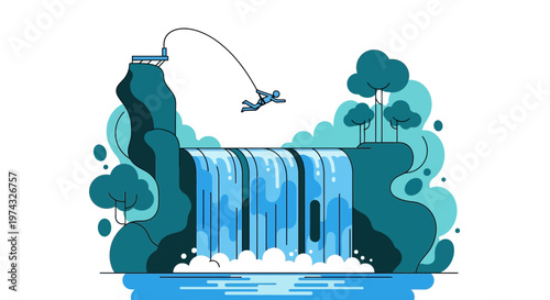 Brave Adventurer Plunges From Cliffside Over Majestic Waterfall