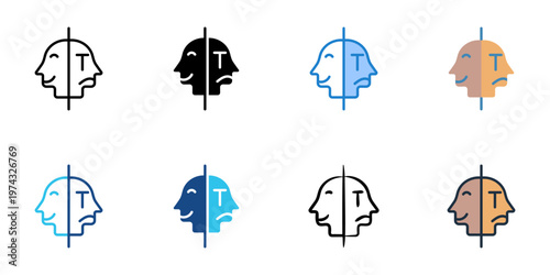 Bipolar disorder icons set multiple style collection. Editable stroke 

