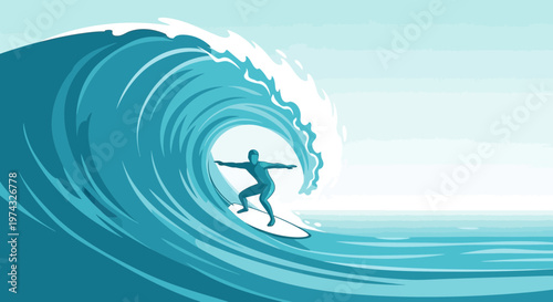 Captivating Surfer Riding A Powerful Blue Wave