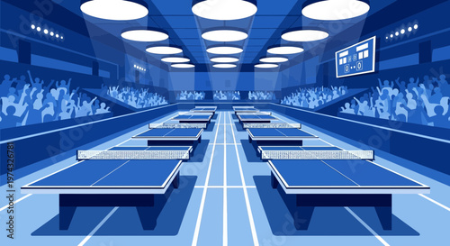 Captivating Table Tennis Tournament Arena With Spectators Cheering Enthusiastically