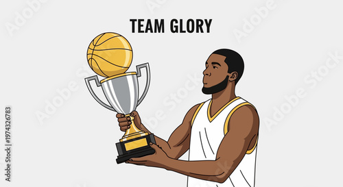 Champion Basketball Player Holds Trophy Basketball Victory