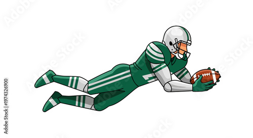 Cartoon American Football Player Diving For A Touchdown Score