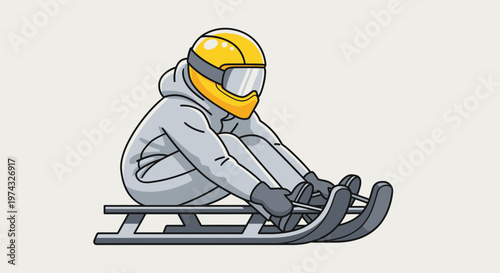 Cartoon Athlete On Sled Preparing For Winter Race