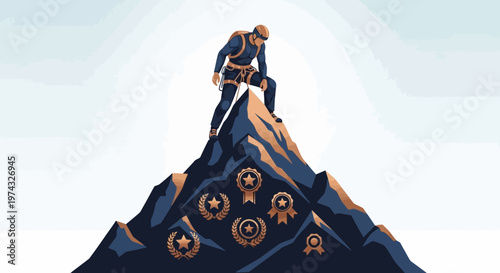 Champion Climber Ascends Mountain Peak Reaching Summit Success