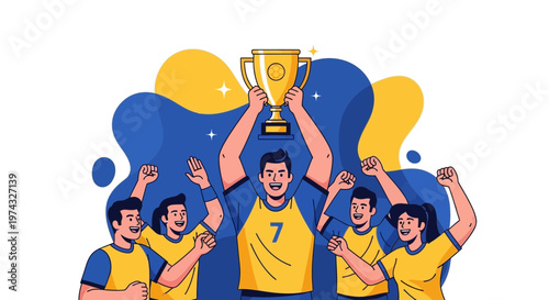 Celebration Of Victory Team Holding Trophy Champion Award Winning Moment