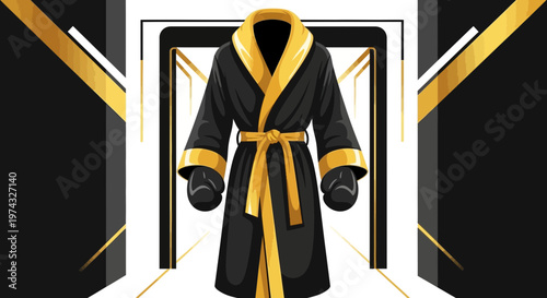 Champion's Black And Gold Boxing Robe With Gloves Entrance