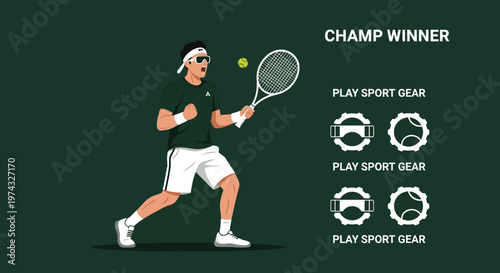Champion Tennis Player In Action Celebrating Victory With Racquet And Ball