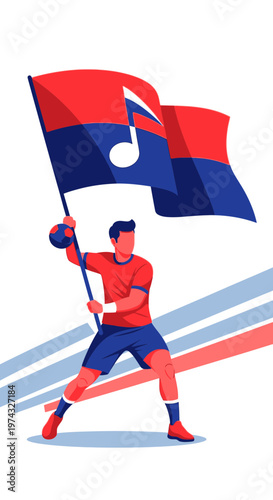 Celebratory Athlete Waving Musical Flag Symbolizing Victory And National Pride