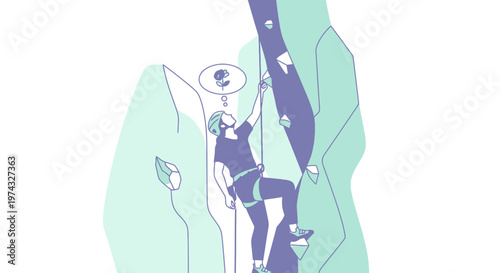 Climber Ascending Vertical Wall Dreaming Of A Flower