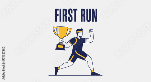 Champion Athlete Celebrates First Victory Holding Gold Trophy