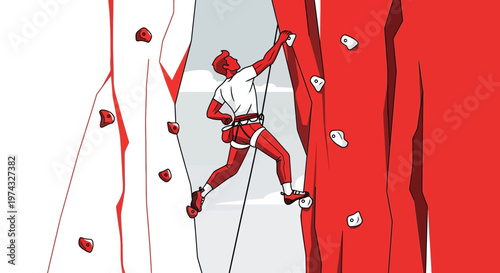 Climber Ascends Red Rock Wall With Athletic Grace And Determination