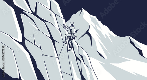 Climber Ascends Rocky Mountain Face in Minimalist Style