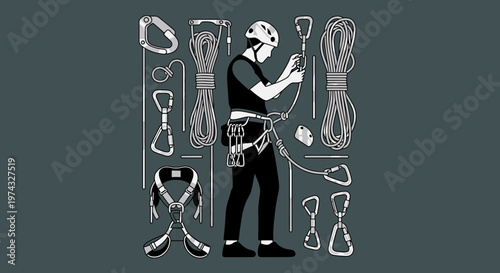 Climbing Gear Arrangement Person Focused Graphic Illustration