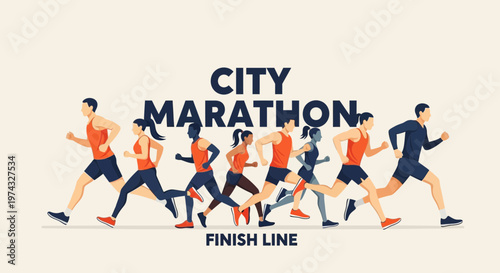 City Marathon Runners Approaching The Finish Line Dynamic Illustration