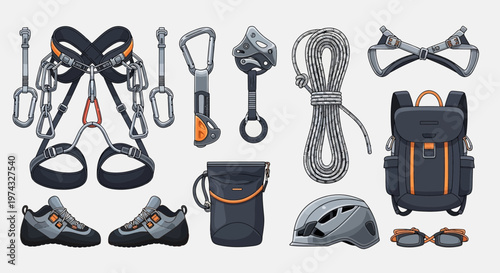 Climbing Gear Essentials Set For Outdoor Adventures And Extreme Sports Enthusiasts