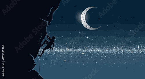 Climbing Mountains Under The Celestial Night Sky