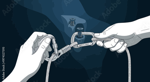 Climbing Safety Harness Connection Secure Rope Attachment Detailed Illustration