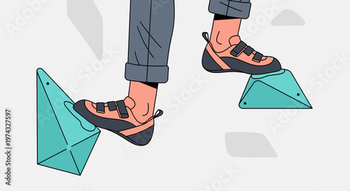 Climbing Shoes Ascending Textured Holds On Indoor Wall