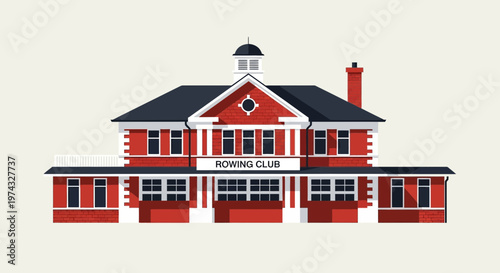 Classic Rowing Club Building Facade Detailed Illustration With Vintage Charm