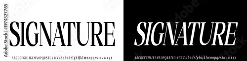 Signature Modern Bold Font. Extended Font. Regular Italic Number and Ampersand Typography urban style alphabet fonts for fashion, sport, technology, digital, movie, logo design, vector illustration	