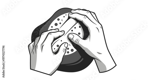 Close Up Of Hands Manipulating A Circular Object With Pattern