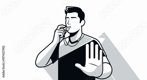 Coach Blowing Whistle And Signaling Stop Gesturing Authority And Control