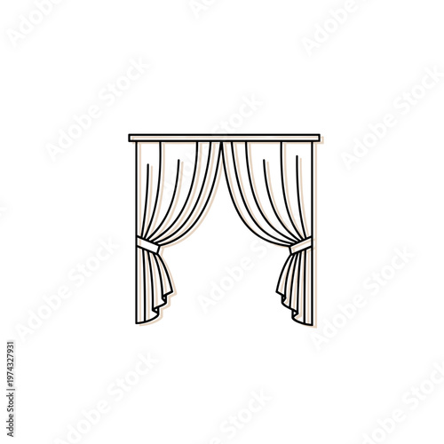 Decorative curtains in outline style with draped fabric design  