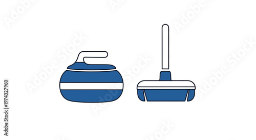 Clean And Simple Curling Stone And Broom Graphics Minimalist Sport Equipment Design