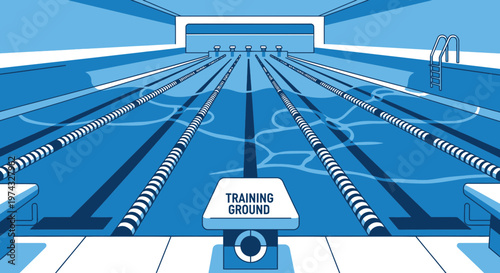 Clean Blue Swimming Pool Lanes For Training And Competition With Start Blocks