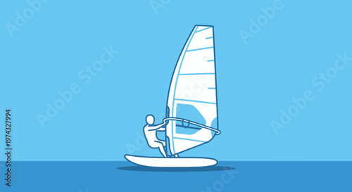 Clean Line Art Windsurfing Sport Activity