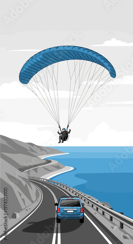 Coastal Road Adventure With Tandem Paragliding Over Blue Ocean Waters