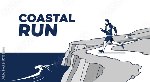 Coastal Run Jogger Marathon Scenic Ocean Cliff Trail Athletic Activity