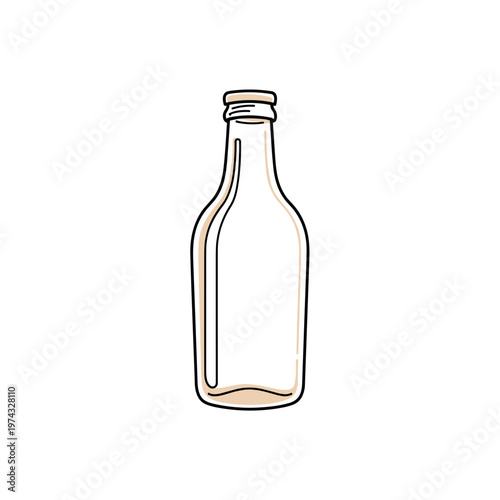 Outline of a transparent glass milk bottle on a white background  