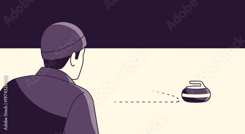 Competitive Curling Player Watches Stone Slide Across Ice