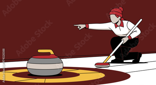 Competitive Curling Sport Player In Action On Ice