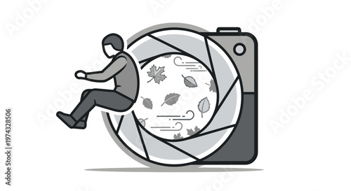 Conceptual Icon Of Photographer Capturing Autumn Season Through Camera Lens