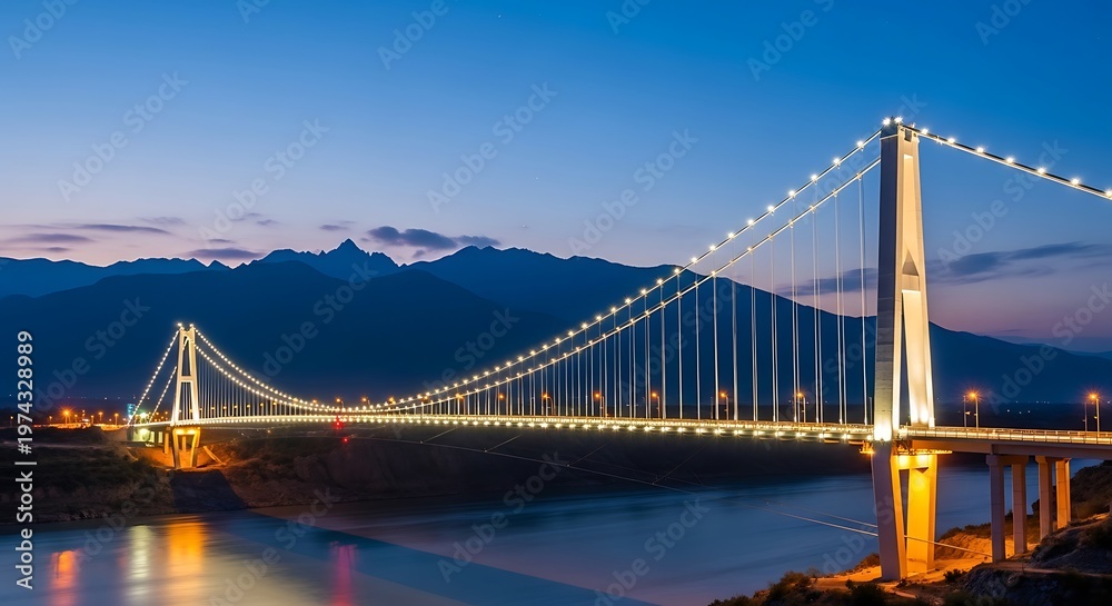Obraz premium Illuminated Bridge at Night - A Scenic View of Dali, China.