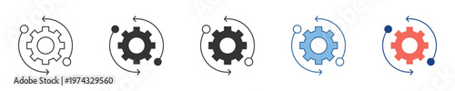 Modern graphic icons illustrating seamless process automation and system configuration, symbolizing workflow optimization and continuous update cycles for digital efficiency