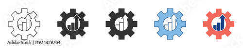 Set of professional vector icons depicting business growth and system optimization through data analytics and performance management settings