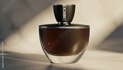 Elegant Perfume Bottle on Marble Surface with Warm Dramatic Light
