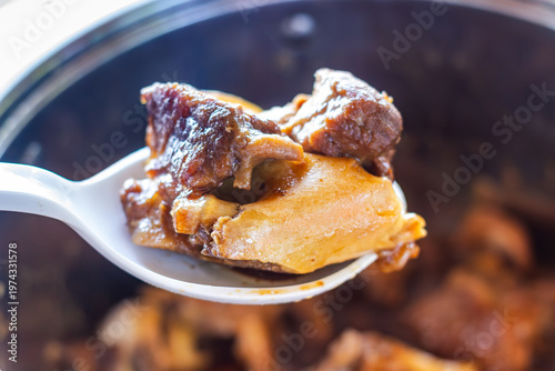 Humba , a Filipino braised pork dish from the Visayas, Philippines. Traditional Filipino pork cuisine close-up