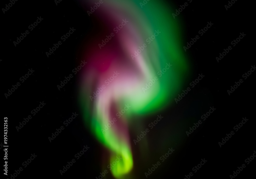 Naklejka premium Northern lights background in the night sky. Aurora borealis phenomenon with twinkling stars in the dark atmosphere