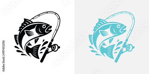 Black and blue fish with fishing rod