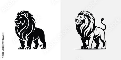 Black and white lion silhouettes animal