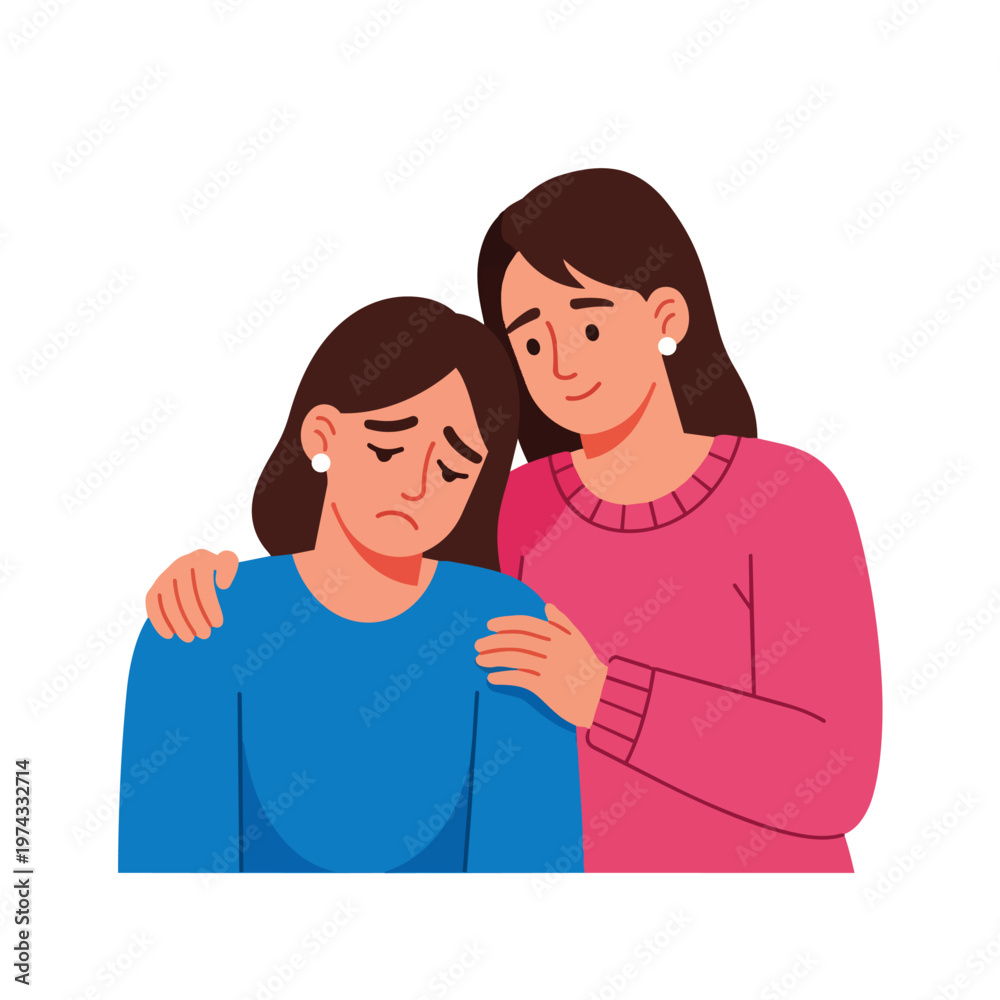 Obraz premium Woman comforting another woman.