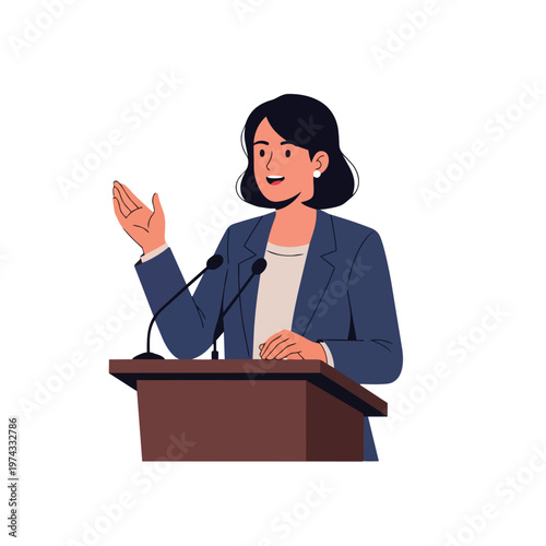 Woman Speaking at a Podium Publicly.