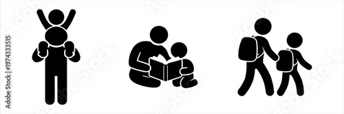 Family Lifestyle Icons Parents and Children's Activities